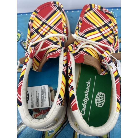 Hey Dude Wally Caddy Shack Plaid Shoes Slip Ons Mens 8 Red Yellow New